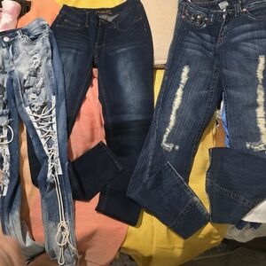 4 Pair Of Jeans,True Religion Dark Blue and Distressed Skinny Jeans, Range 29/31